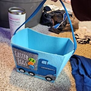 Blue Easter Egg Basket with Truck Design